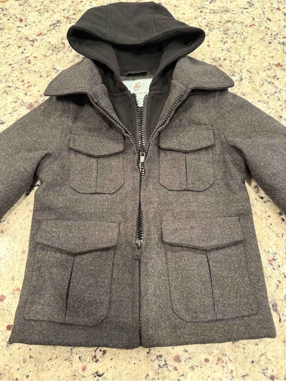 Class Club Gray Hooded  Double Zipped Pea Dress Coat